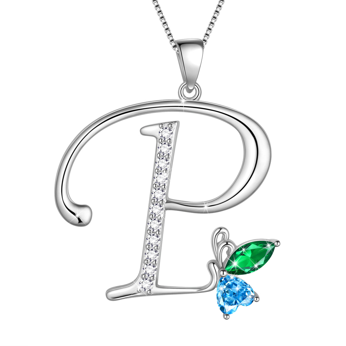 Butterfly Initial Necklace,925 Sterling Silver A-Z Letter Birthstone Butterflies Pendant Personalized Necklace Gifts for Women