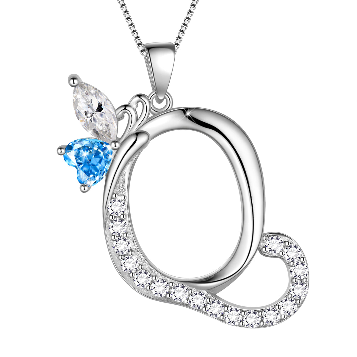 Butterfly Initial Necklace,925 Sterling Silver A-Z Letter Birthstone Butterflies Pendant Personalized Necklace Gifts for Women