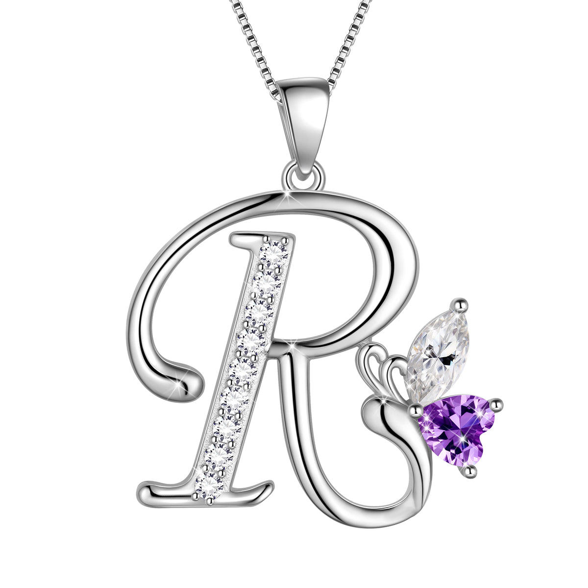 Butterfly Initial Necklace,925 Sterling Silver A-Z Letter Birthstone Butterflies Pendant Personalized Necklace Gifts for Women