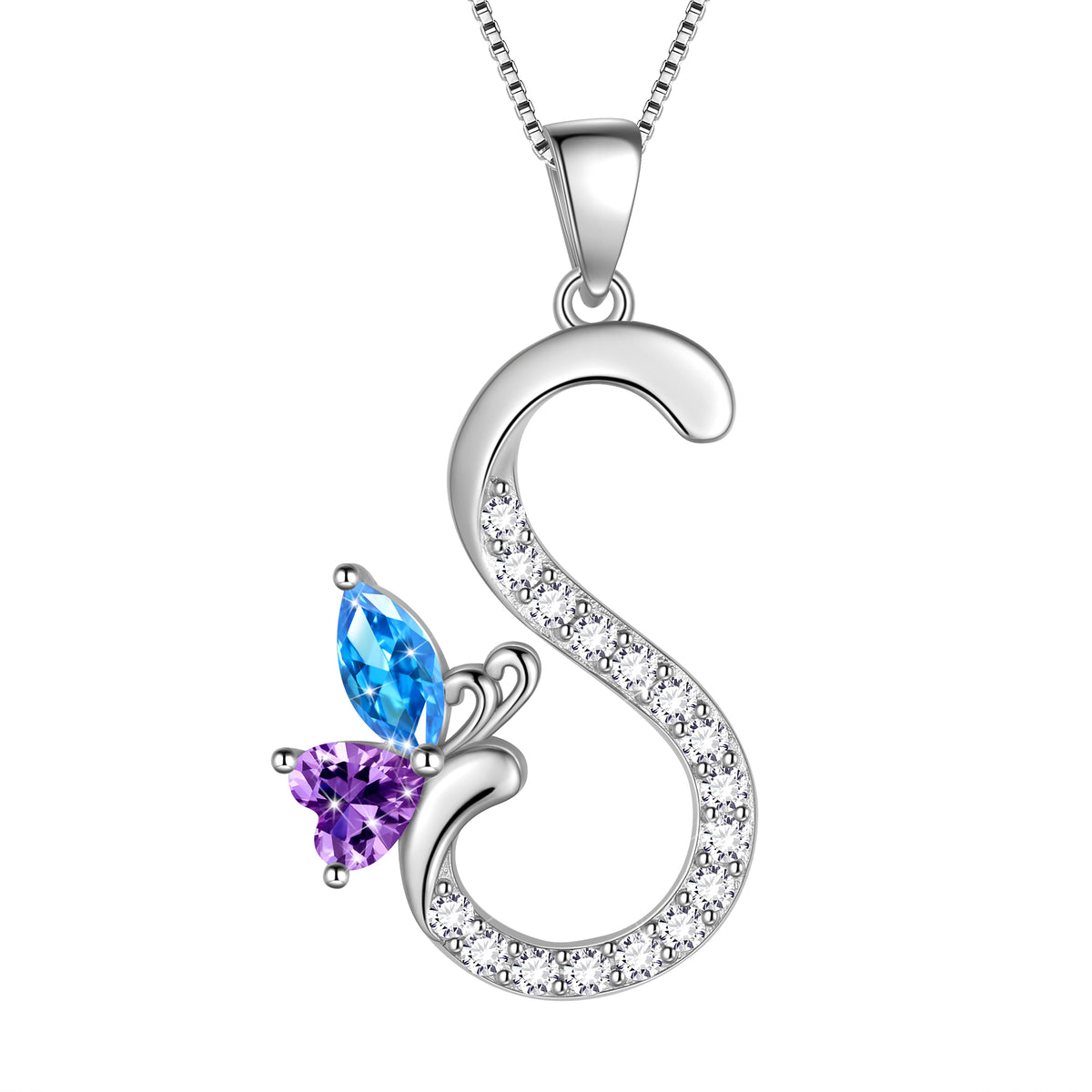 Butterfly Initial Necklace,925 Sterling Silver A-Z Letter Birthstone Butterflies Pendant Personalized Necklace Gifts for Women