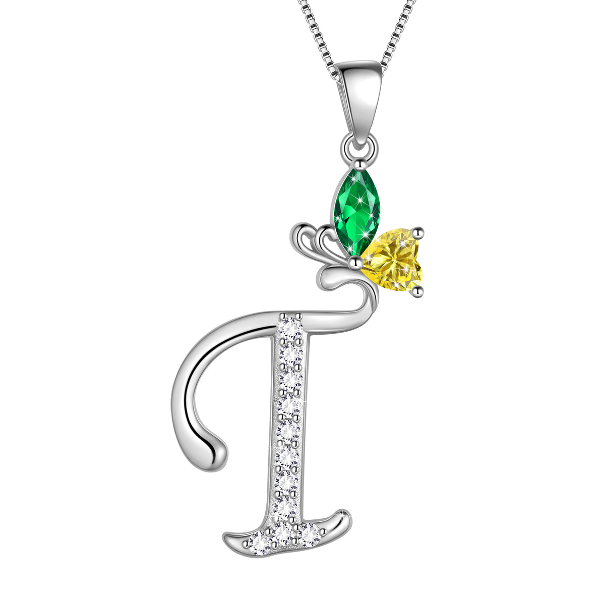 Butterfly Initial Necklace,925 Sterling Silver A-Z Letter Birthstone Butterflies Pendant Personalized Necklace Gifts for Women