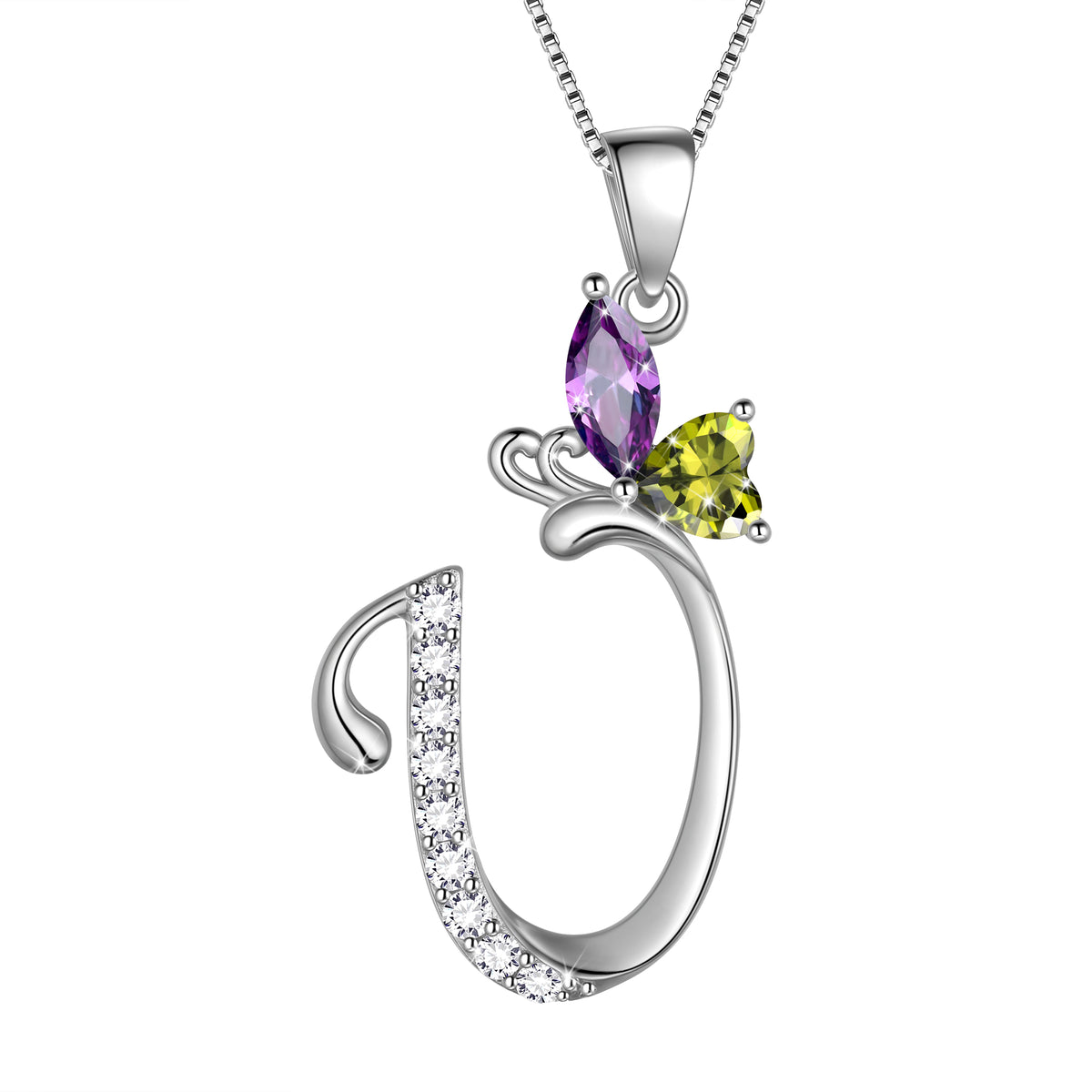 Butterfly Initial Necklace,925 Sterling Silver A-Z Letter Birthstone Butterflies Pendant Personalized Necklace Gifts for Women