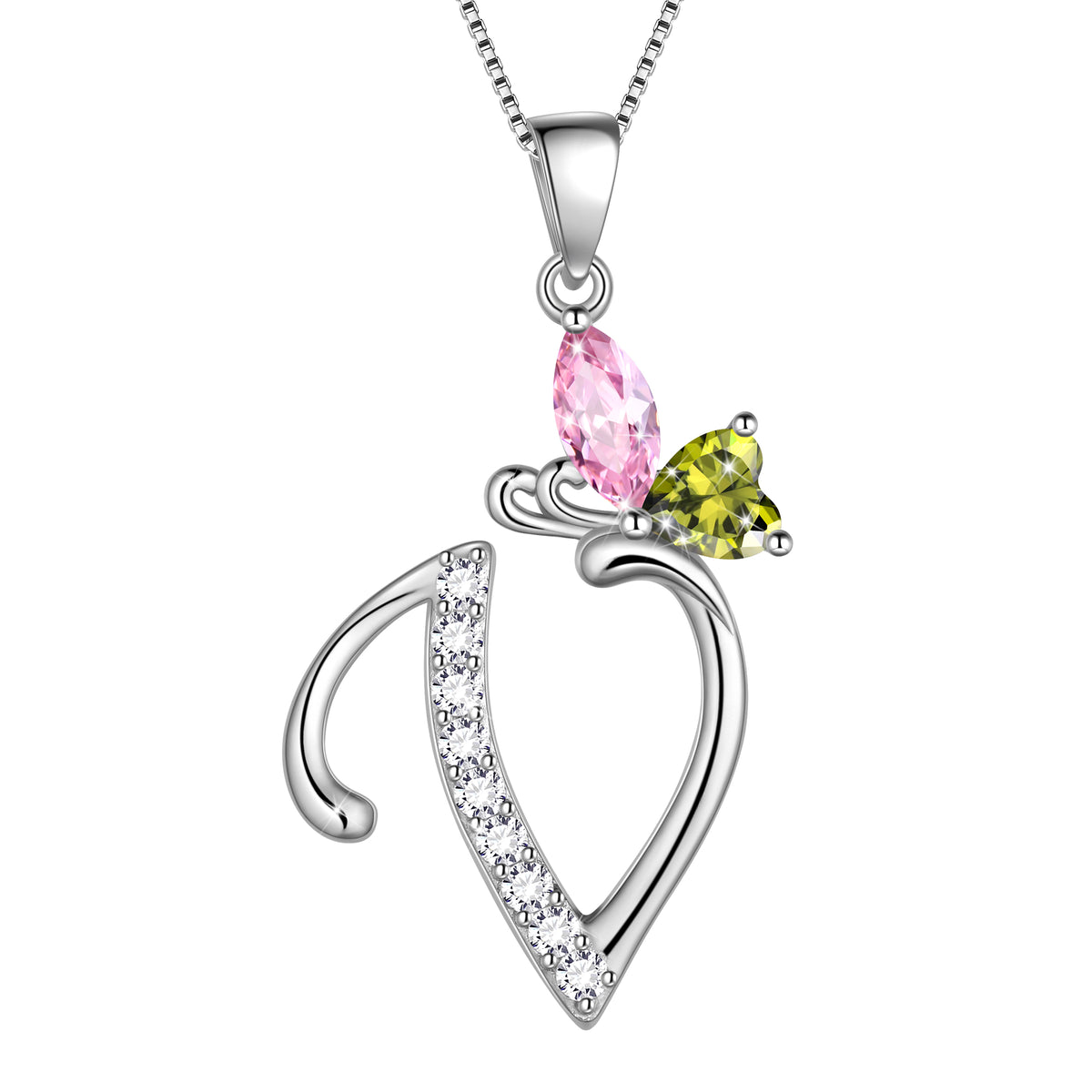 Butterfly Initial Necklace,925 Sterling Silver A-Z Letter Birthstone Butterflies Pendant Personalized Necklace Gifts for Women