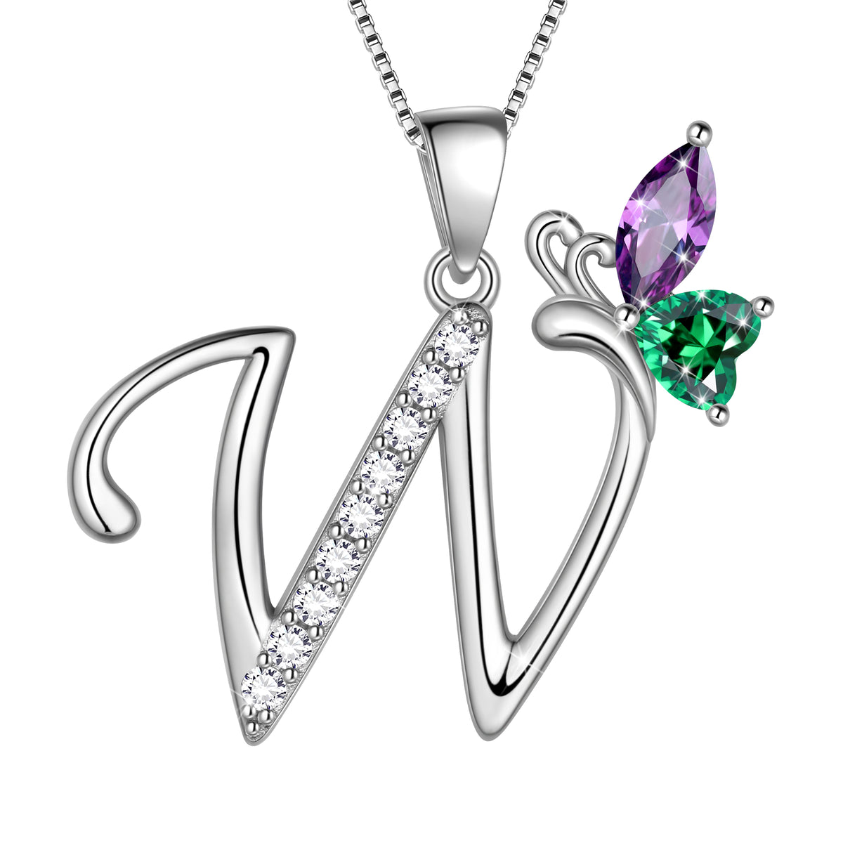 Butterfly Initial Necklace,925 Sterling Silver A-Z Letter Birthstone Butterflies Pendant Personalized Necklace Gifts for Women