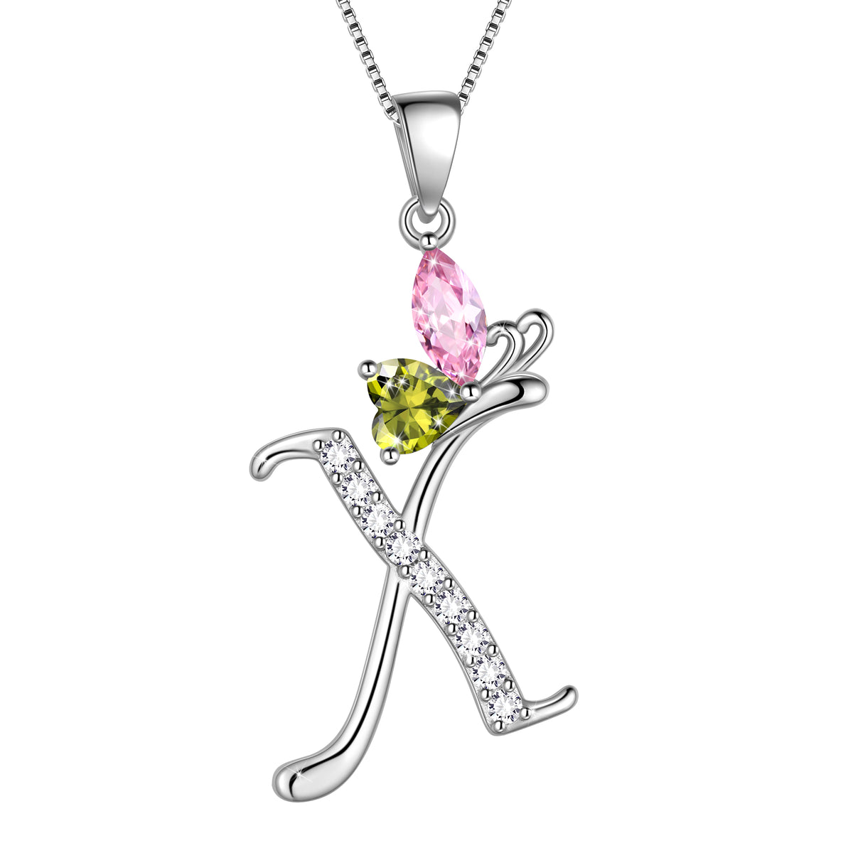 Butterfly Initial Necklace,925 Sterling Silver A-Z Letter Birthstone Butterflies Pendant Personalized Necklace Gifts for Women