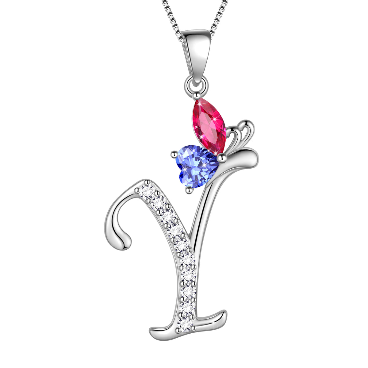Butterfly Initial Necklace,925 Sterling Silver A-Z Letter Birthstone Butterflies Pendant Personalized Necklace Gifts for Women