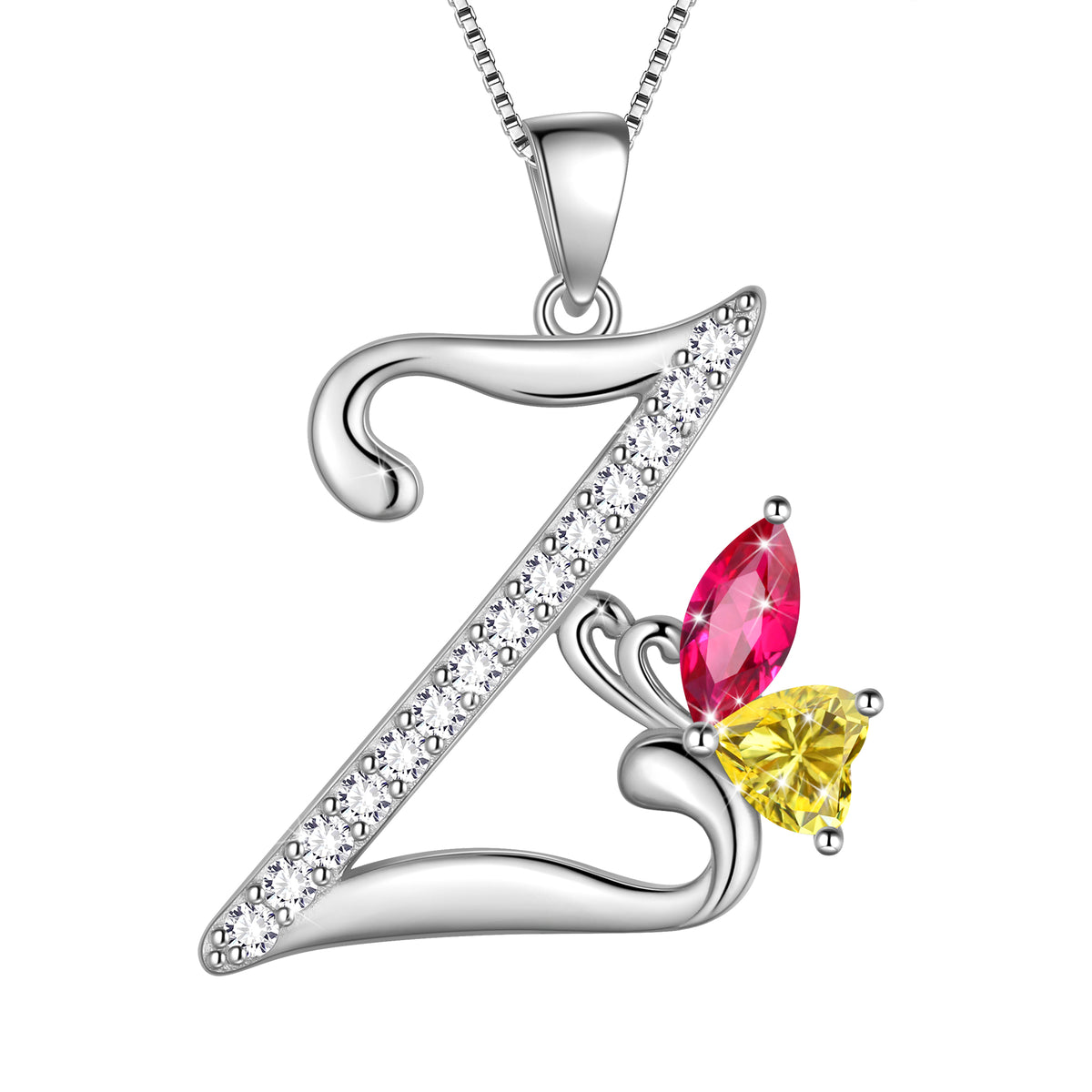 Butterfly Initial Necklace,925 Sterling Silver A-Z Letter Birthstone Butterflies Pendant Personalized Necklace Gifts for Women