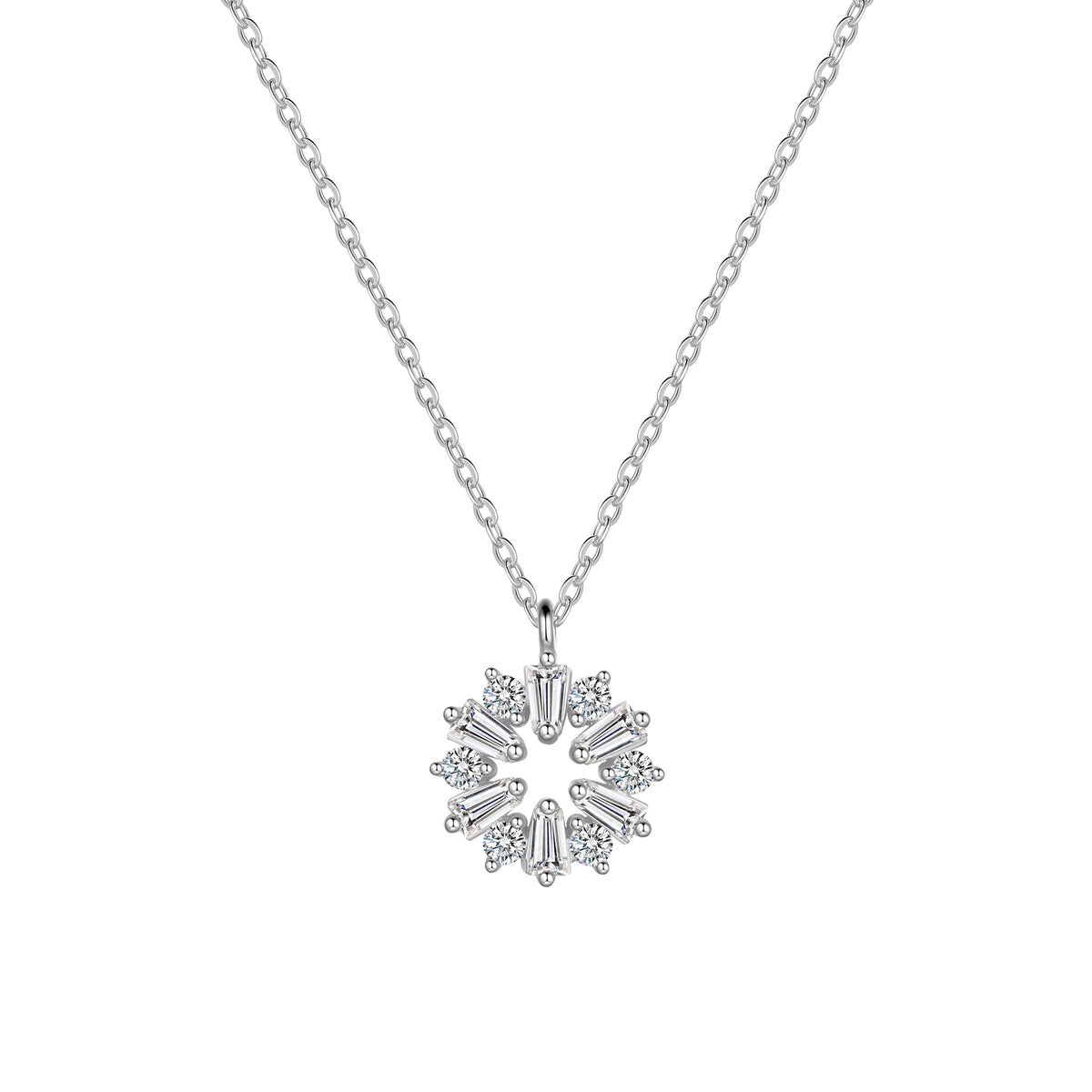 Sterling Silver Dainty Round CZ Pendant Necklaces for Women Girls
