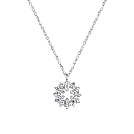 Sterling Silver Dainty Round CZ Pendant Necklaces for Women Girls
