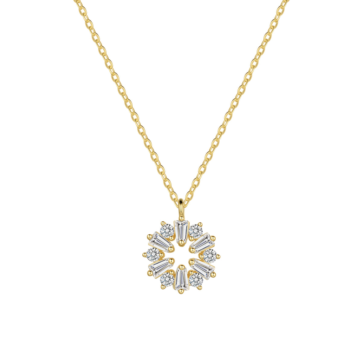 Sterling Silver Dainty Round CZ Pendant Necklaces for Women Girls