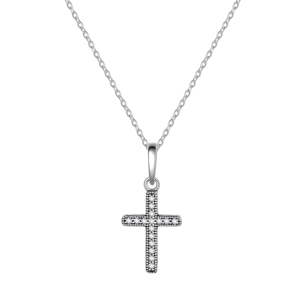 Mini Dainty Cross Necklace,Sterling Silver Cross Cubic Zirconia Cute Pendant Necklace for Women Girls
