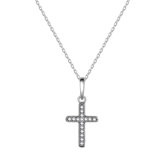 Mini Dainty Cross Necklace,Sterling Silver Cross Cubic Zirconia Cute Pendant Necklace for Women Girls
