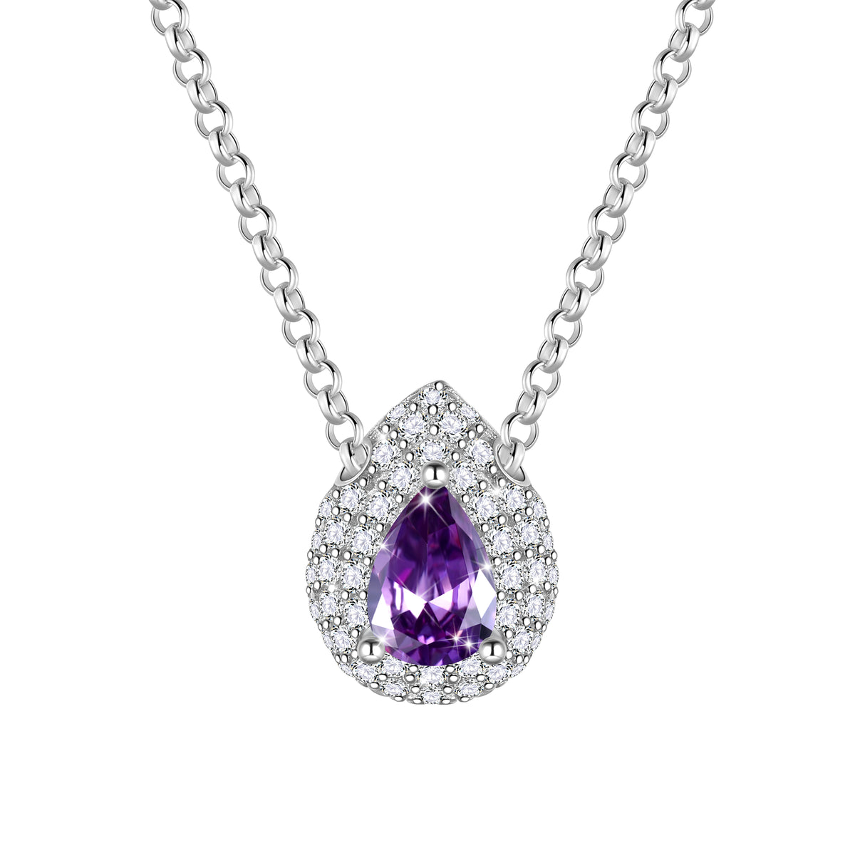 Teardrop Birthstone Pendant Necklace Sterling Silver CZ Necklace Jewelry Gift for Women