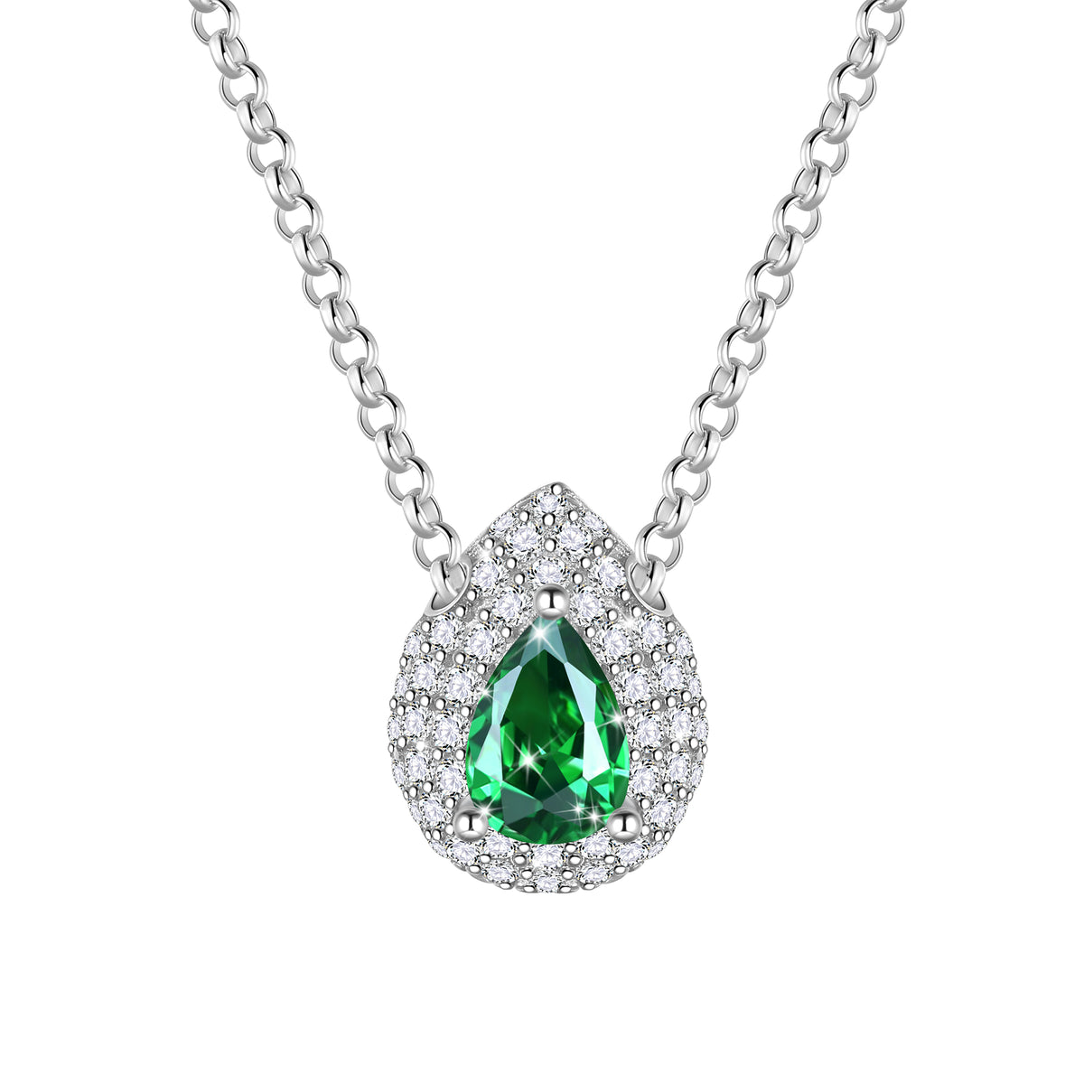 Teardrop Birthstone Pendant Necklace Sterling Silver CZ Necklace Jewelry Gift for Women