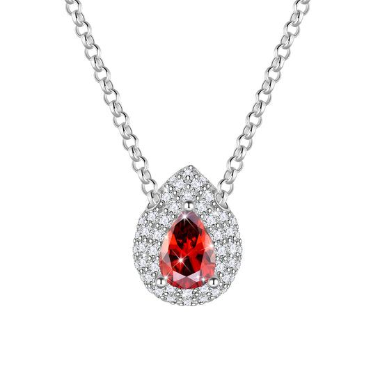 Teardrop Birthstone Pendant Necklace Sterling Silver CZ Necklace Jewelry Gift for Women
