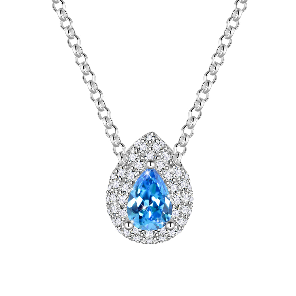 Teardrop Birthstone Pendant Necklace Sterling Silver CZ Necklace Jewelry Gift for Women