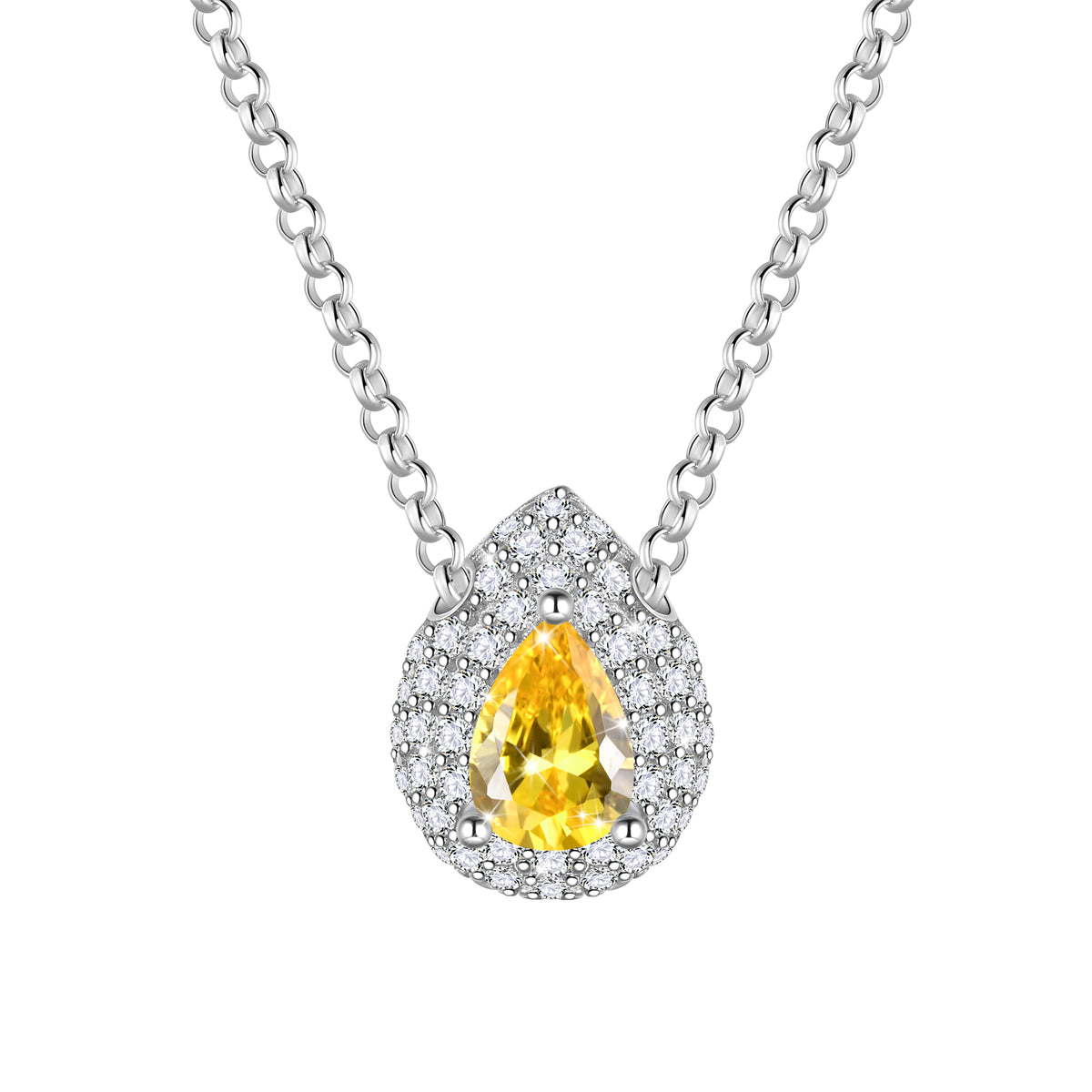 Teardrop Birthstone Pendant Necklace Sterling Silver CZ Necklace Jewelry Gift for Women