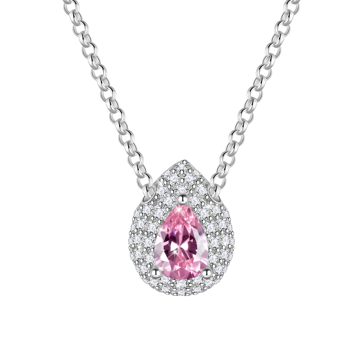 Teardrop Birthstone Pendant Necklace Sterling Silver CZ Necklace Jewelry Gift for Women