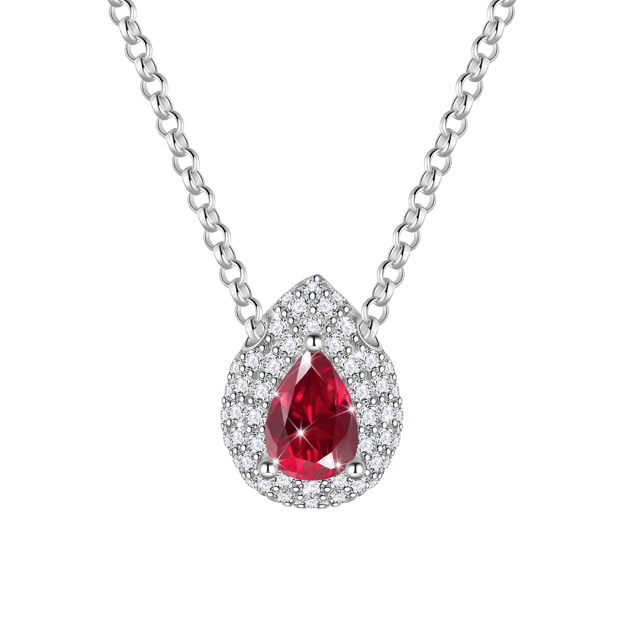 Teardrop Birthstone Pendant Necklace Sterling Silver CZ Necklace Jewelry Gift for Women