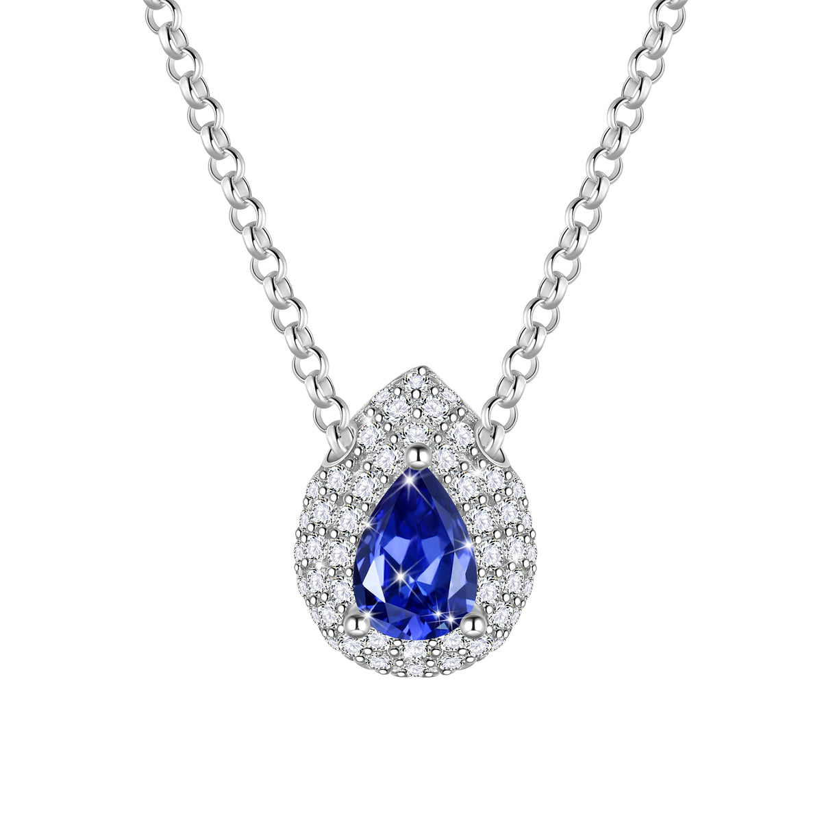 Teardrop Birthstone Pendant Necklace Sterling Silver CZ Necklace Jewelry Gift for Women