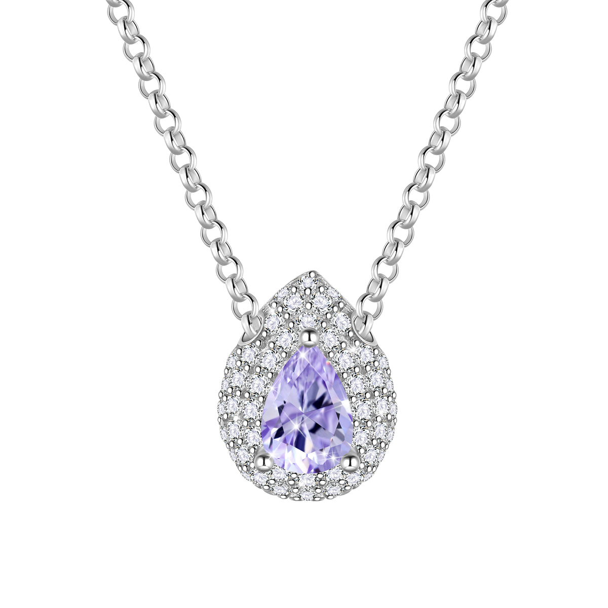 Teardrop Birthstone Pendant Necklace Sterling Silver CZ Necklace Jewelry Gift for Women