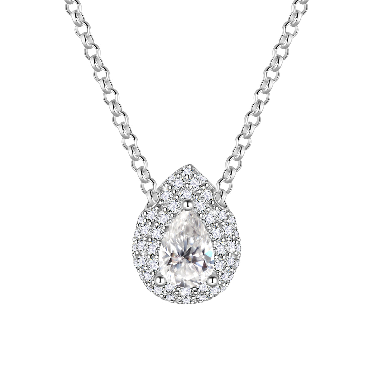 Teardrop Birthstone Pendant Necklace Sterling Silver CZ Necklace Jewelry Gift for Women