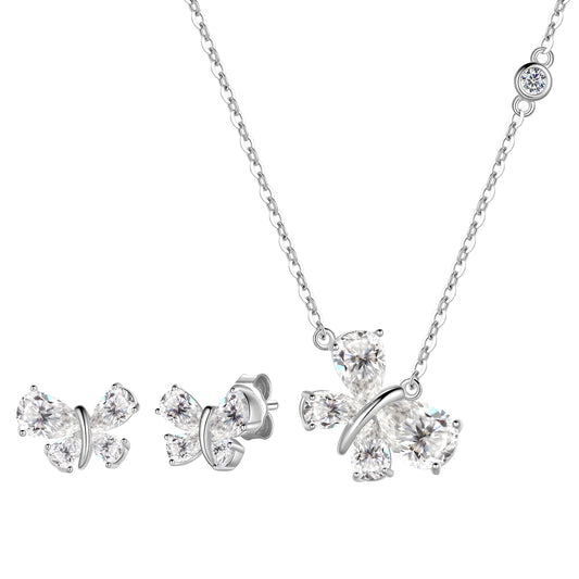 Butterfly /Heart Jewelry Set,Sterling Silver Butterflies Birthstone Jewelry Set Fine Necklace/Earrings Birthday Christmas Gifts for Women