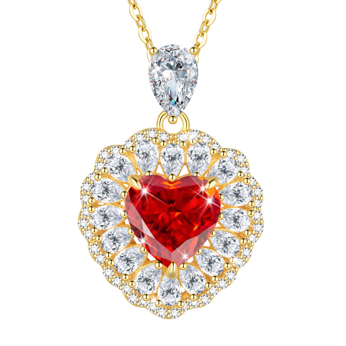 Heart Pendant Necklace,14k Gold Plated 925 Sterling Silver AAAAA Cz Aquamarine Love Heart Birthstone Necklace Fine Jewelry Gifts for Women