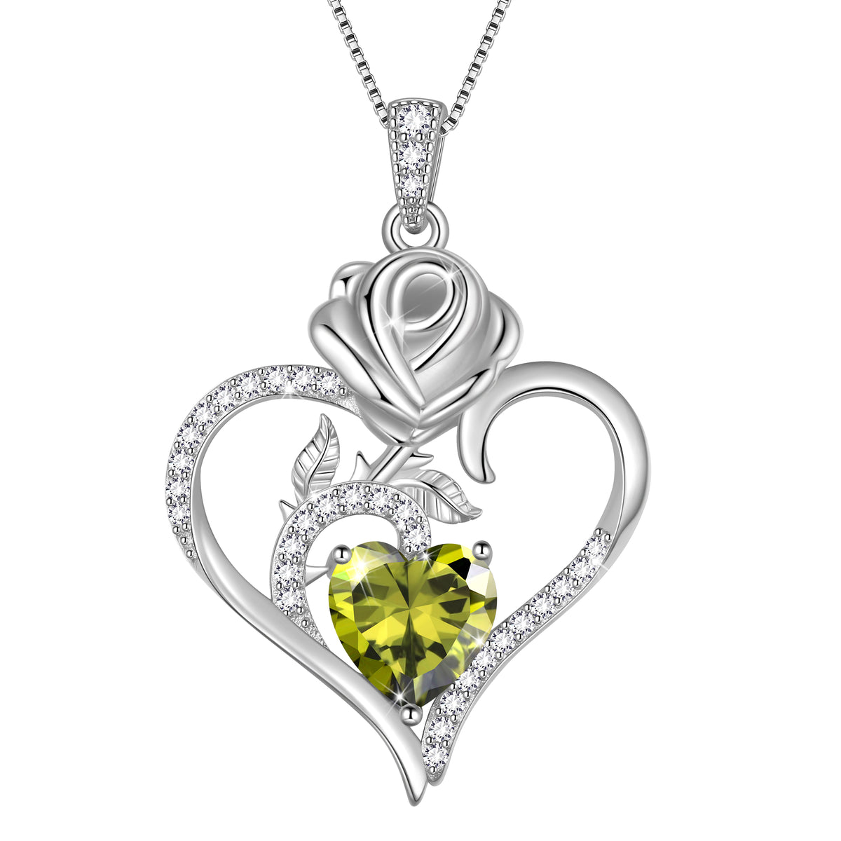 925 Sterling Silver Rose Heart Necklace,Rose Flower Pendant Necklace Jewelry Birthday Christmas Valentines Gifts for Women Girls