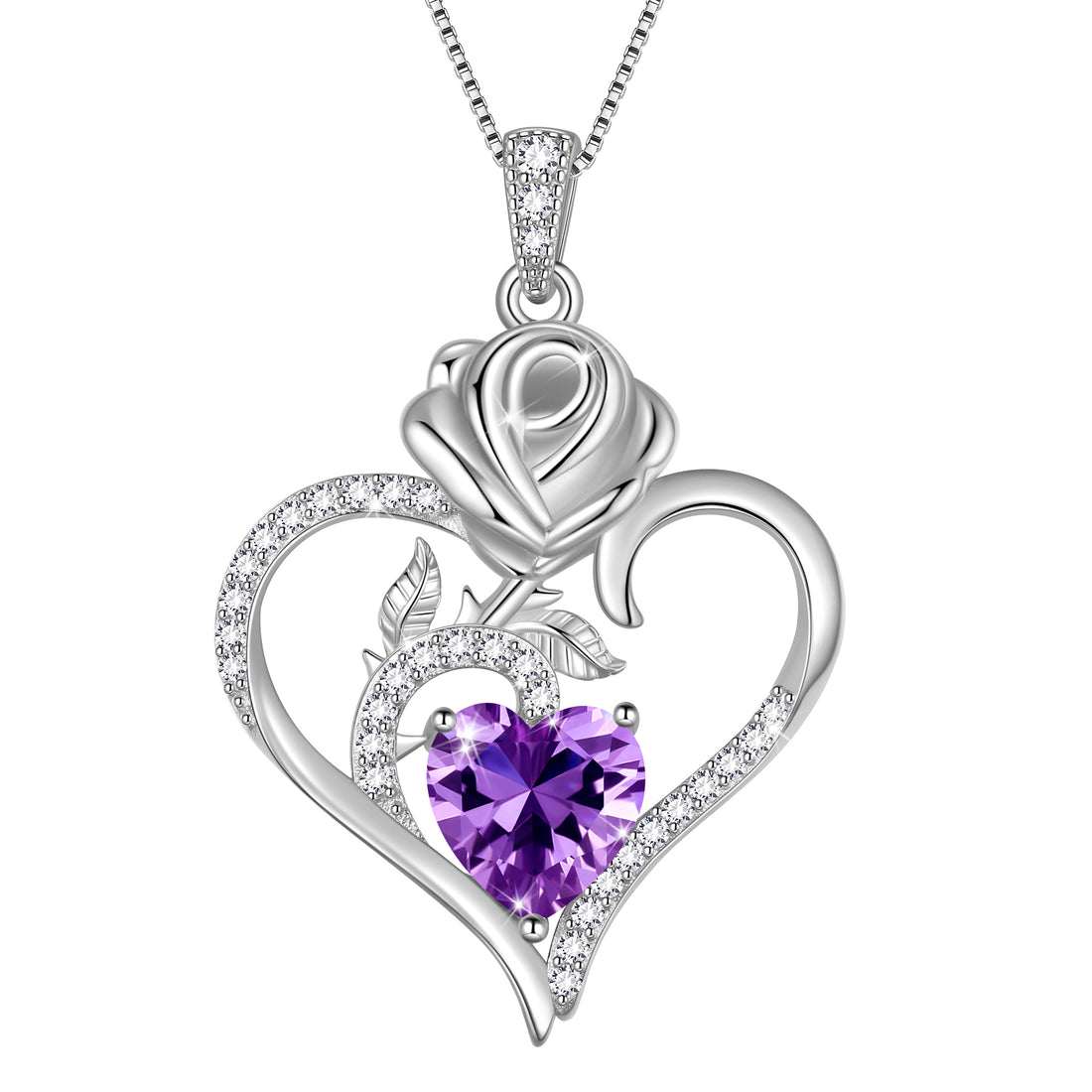 925 Sterling Silver Rose Heart Necklace,Rose Flower Pendant Necklace Jewelry Birthday Christmas Valentines Gifts for Women Girls