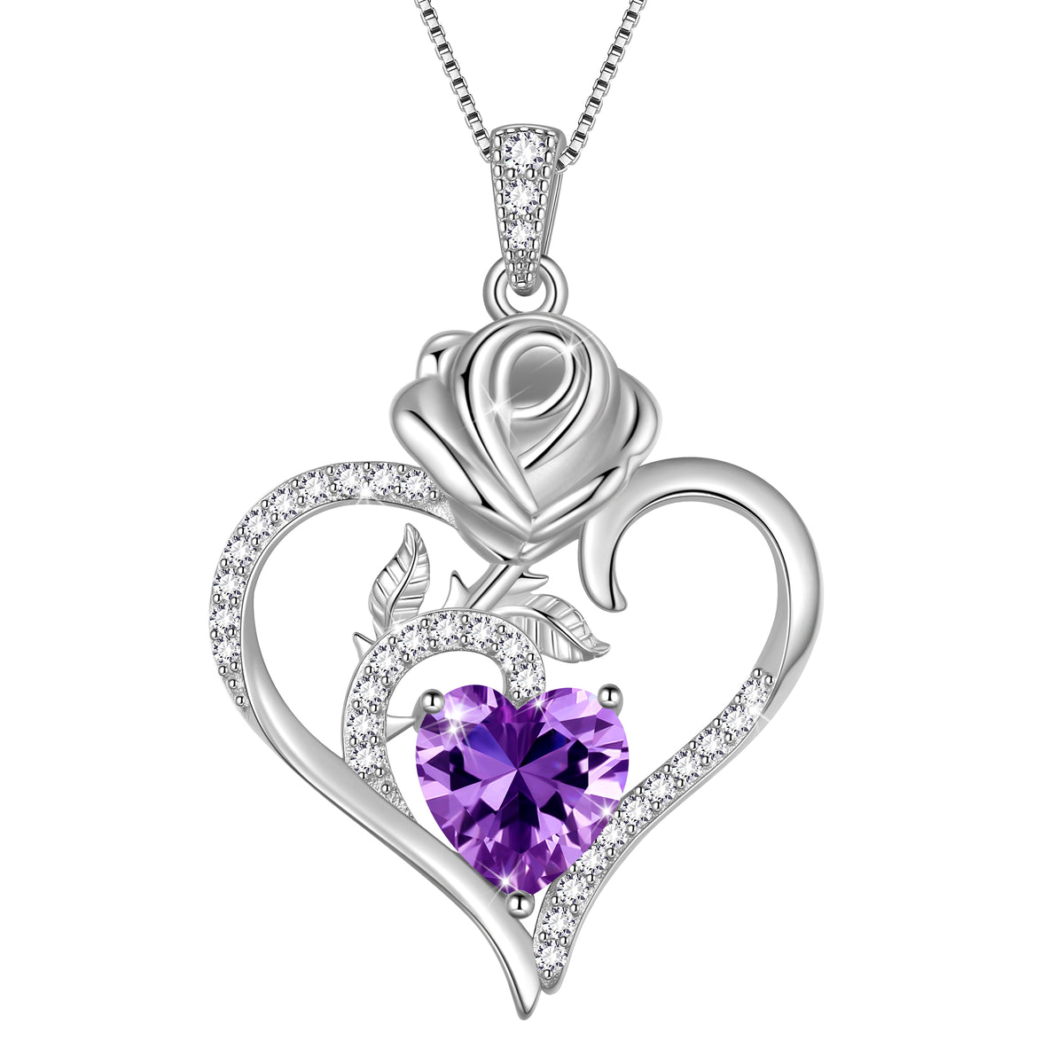 925 Sterling Silver Rose Heart Necklace,Rose Flower Pendant Necklace Jewelry Birthday Christmas Valentines Gifts for Women Girls