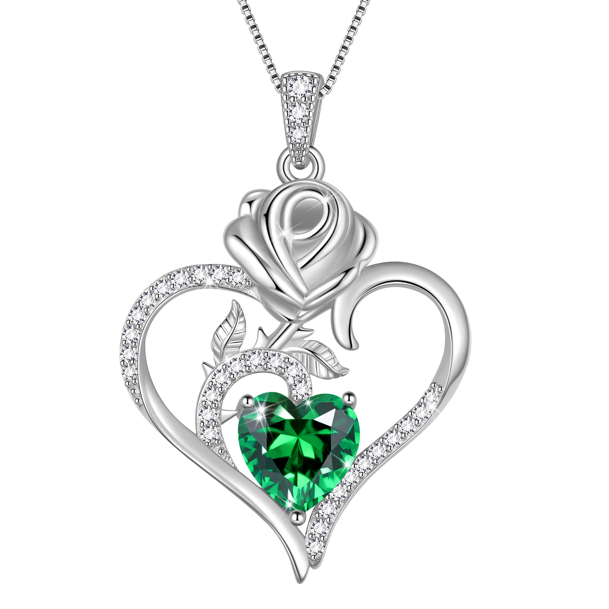 925 Sterling Silver Rose Heart Necklace,Rose Flower Pendant Necklace Jewelry Birthday Christmas Valentines Gifts for Women Girls