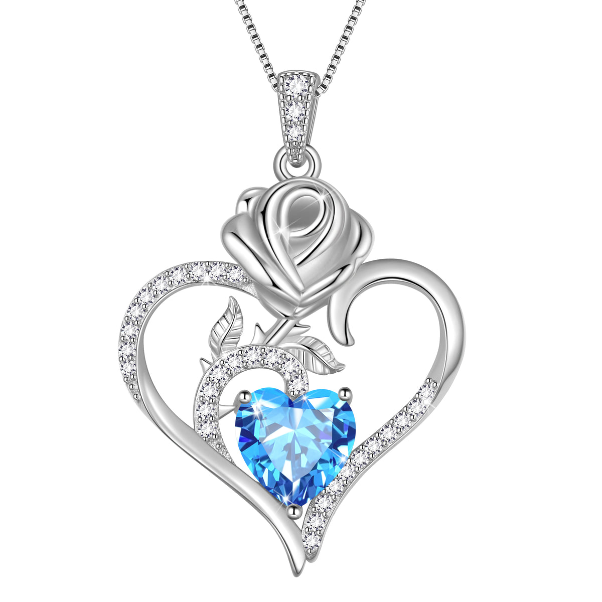 925 Sterling Silver Rose Heart Necklace,Rose Flower Pendant Necklace Jewelry Birthday Christmas Valentines Gifts for Women Girls