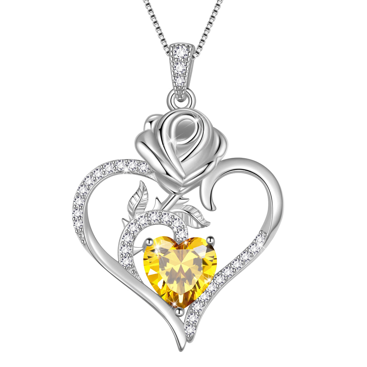 925 Sterling Silver Rose Heart Necklace,Rose Flower Pendant Necklace Jewelry Birthday Christmas Valentines Gifts for Women Girls