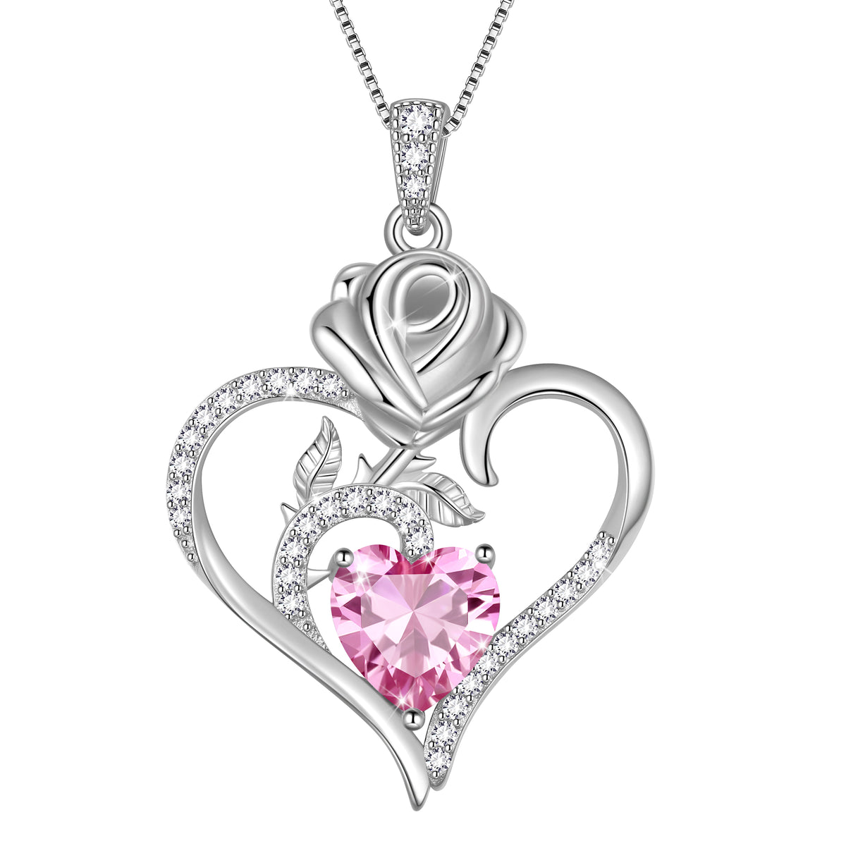 925 Sterling Silver Rose Heart Necklace,Rose Flower Pendant Necklace Jewelry Birthday Christmas Valentines Gifts for Women Girls