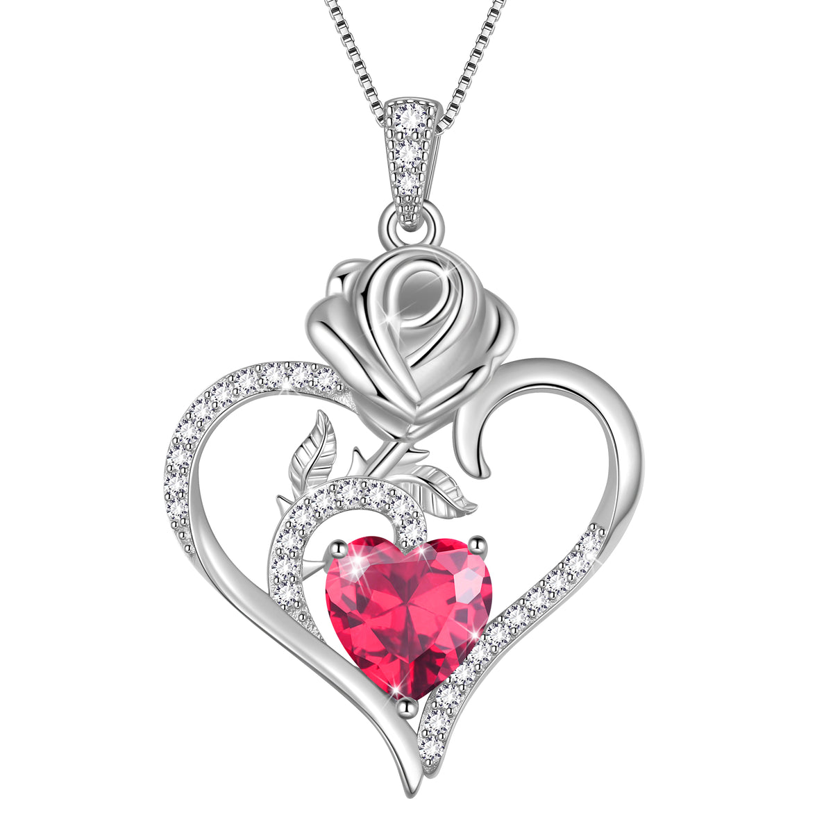 925 Sterling Silver Rose Heart Necklace,Rose Flower Pendant Necklace Jewelry Birthday Christmas Valentines Gifts for Women Girls
