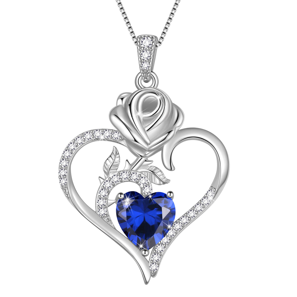 925 Sterling Silver Rose Heart Necklace,Rose Flower Pendant Necklace Jewelry Birthday Christmas Valentines Gifts for Women Girls
