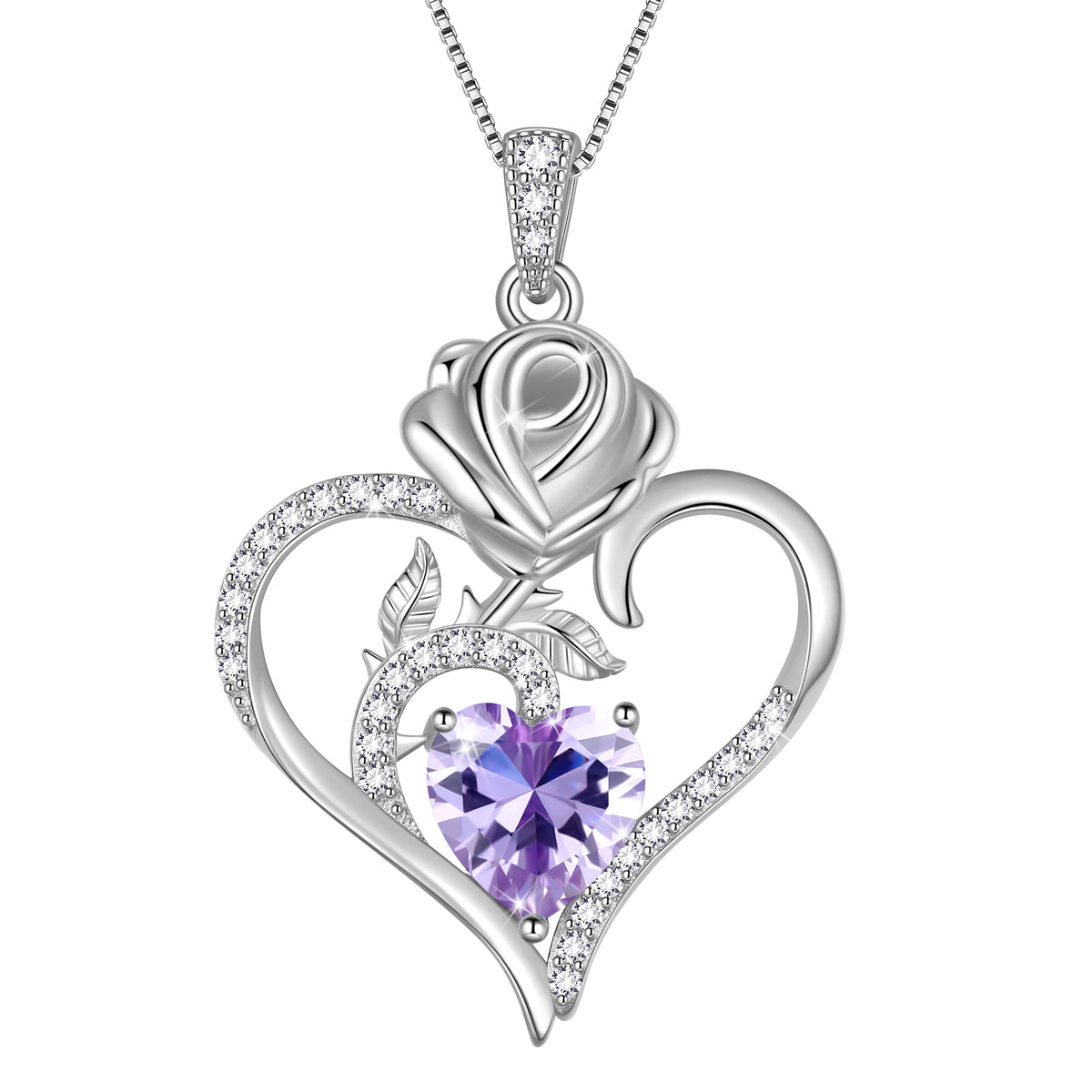 925 Sterling Silver Rose Heart Necklace,Rose Flower Pendant Necklace Jewelry Birthday Christmas Valentines Gifts for Women Girls