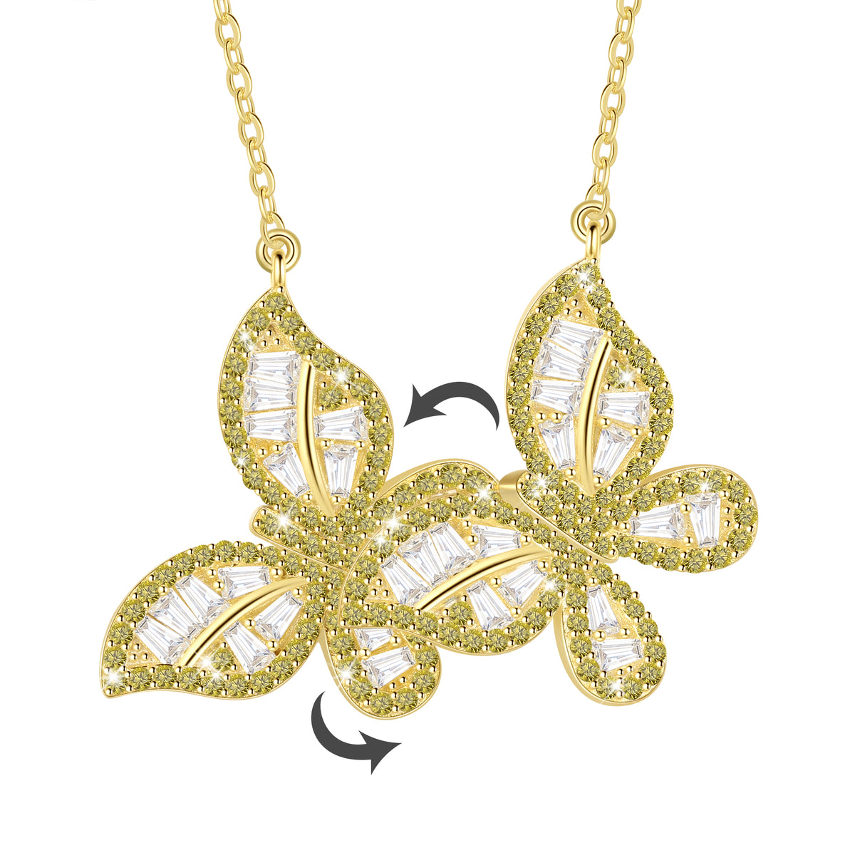 14K Gold over Sterling Silver Butterfly Necklace,Movable Butterflies Birthstone Pendant Necklace Birthday Anniversary Christmas Jewelry Gifts for Women / Wife / Lovers
