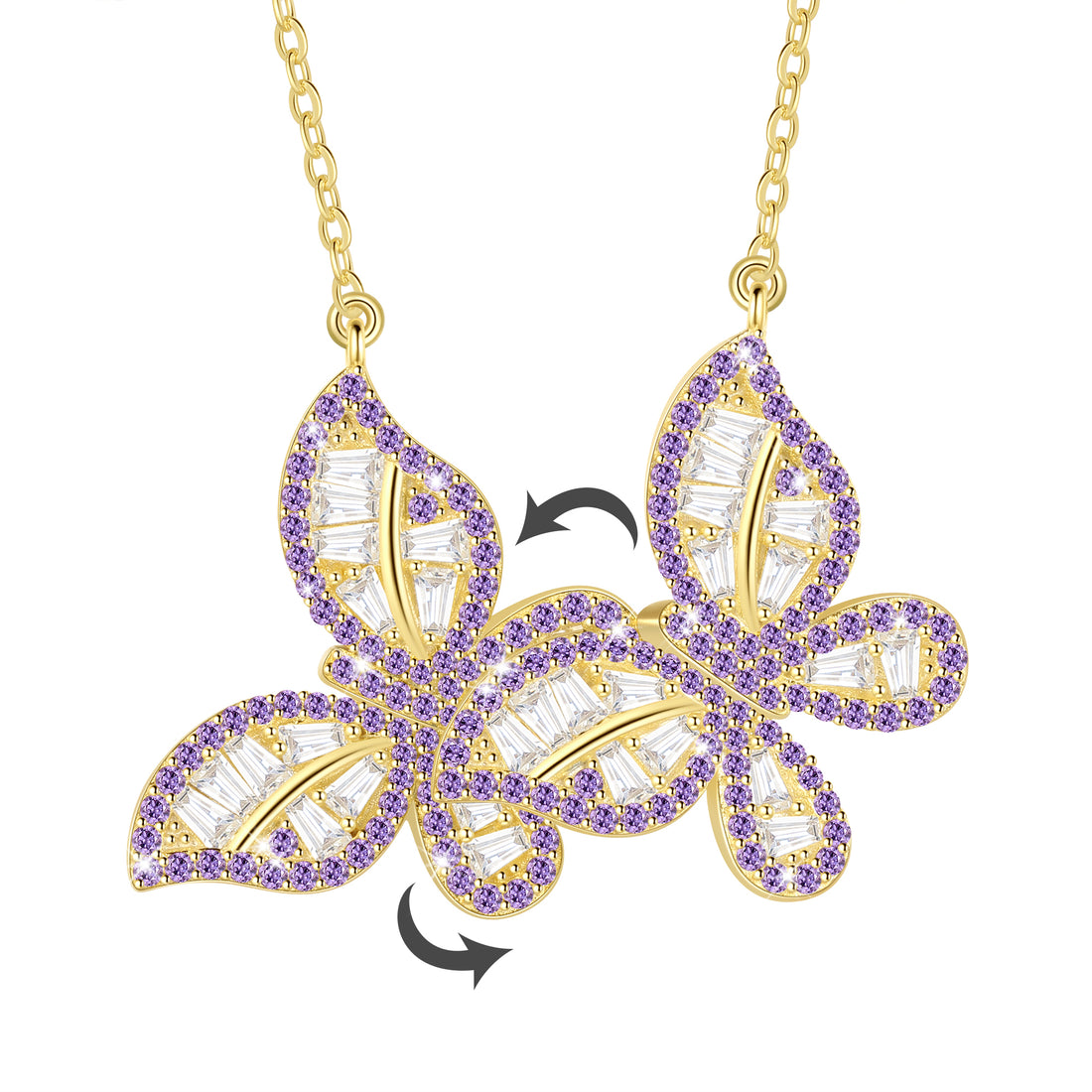 14K Gold over Sterling Silver Butterfly Necklace,Movable Butterflies Birthstone Pendant Necklace Birthday Anniversary Christmas Jewelry Gifts for Women / Wife / Lovers