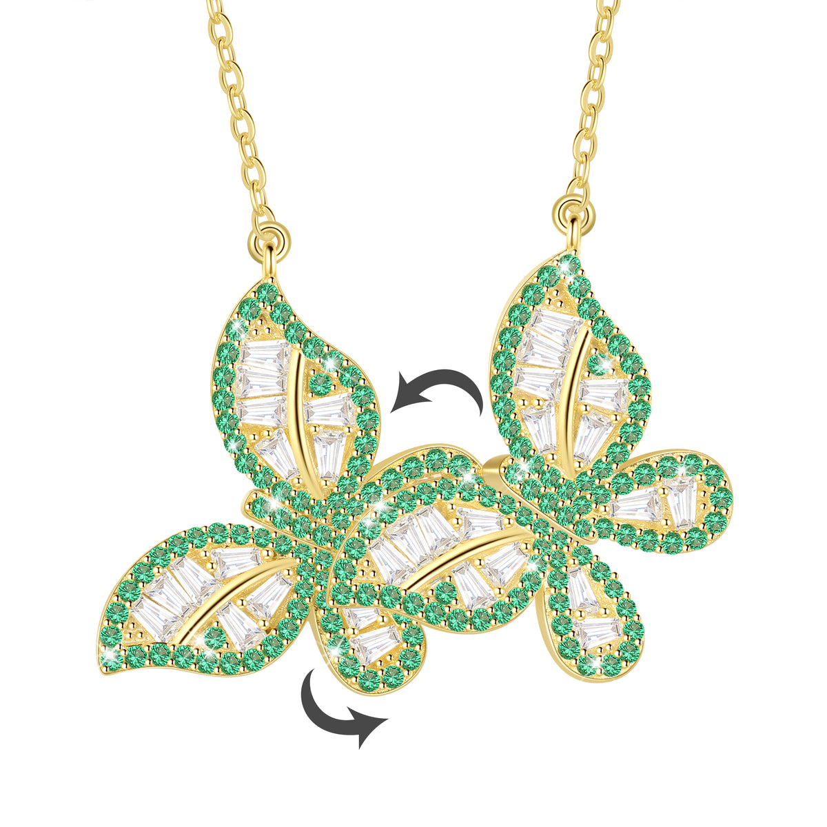 14K Gold over Sterling Silver Butterfly Necklace,Movable Butterflies Birthstone Pendant Necklace Birthday Anniversary Christmas Jewelry Gifts for Women / Wife / Lovers