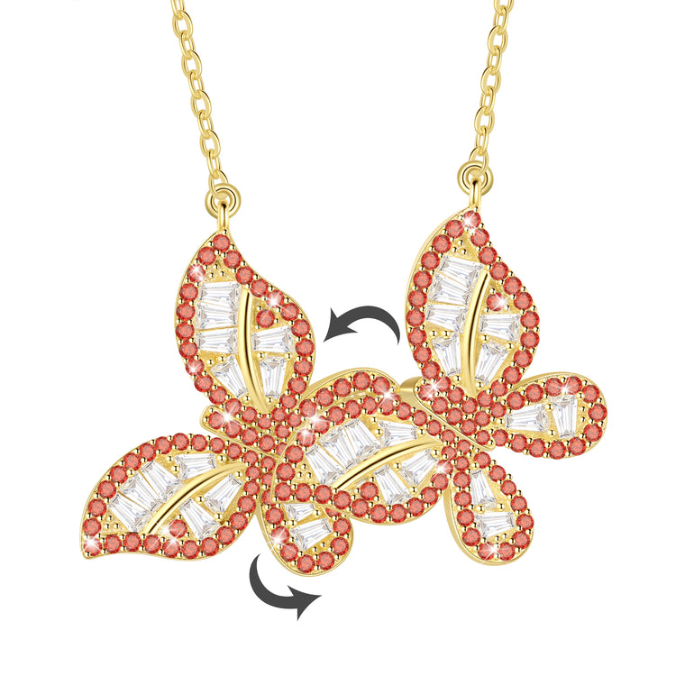 14K Gold over Sterling Silver Butterfly Necklace,Movable Butterflies Birthstone Pendant Necklace Birthday Anniversary Christmas Jewelry Gifts for Women / Wife / Lovers