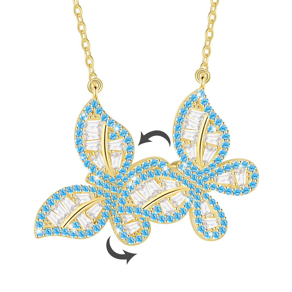 14K Gold over Sterling Silver Butterfly Necklace,Movable Butterflies Birthstone Pendant Necklace Birthday Anniversary Christmas Jewelry Gifts for Women / Wife / Lovers