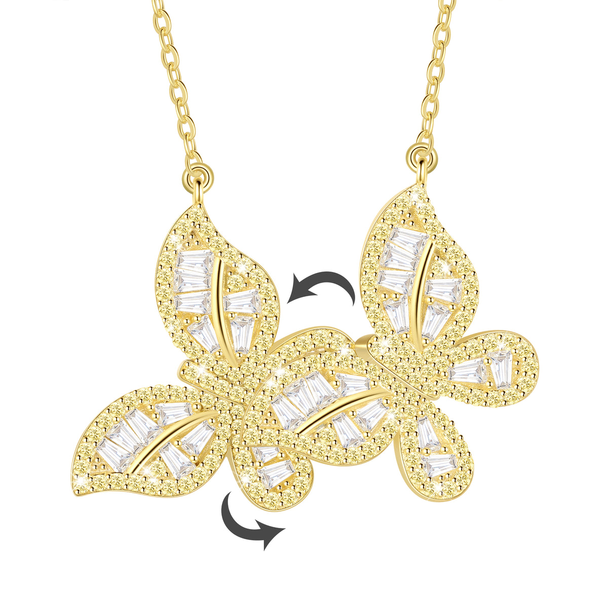14K Gold over Sterling Silver Butterfly Necklace,Movable Butterflies Birthstone Pendant Necklace Birthday Anniversary Christmas Jewelry Gifts for Women / Wife / Lovers