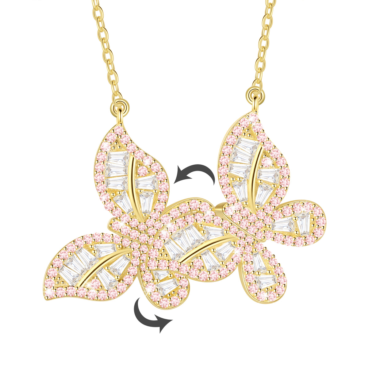 14K Gold over Sterling Silver Butterfly Necklace,Movable Butterflies Birthstone Pendant Necklace Birthday Anniversary Christmas Jewelry Gifts for Women / Wife / Lovers