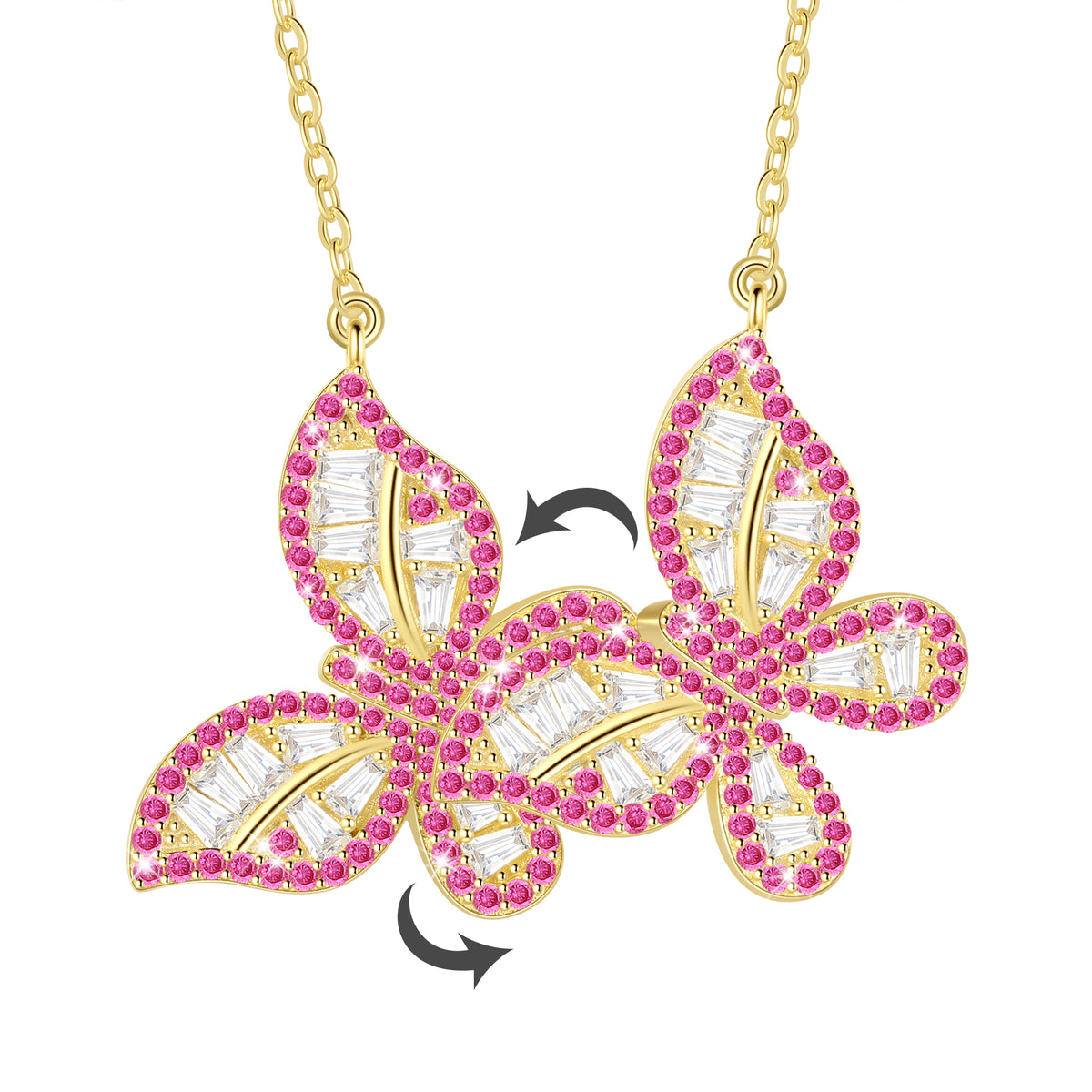 14K Gold over Sterling Silver Butterfly Necklace,Movable Butterflies Birthstone Pendant Necklace Birthday Anniversary Christmas Jewelry Gifts for Women / Wife / Lovers