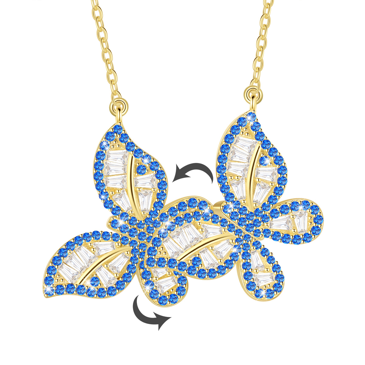 14K Gold over Sterling Silver Butterfly Necklace,Movable Butterflies Birthstone Pendant Necklace Birthday Anniversary Christmas Jewelry Gifts for Women / Wife / Lovers