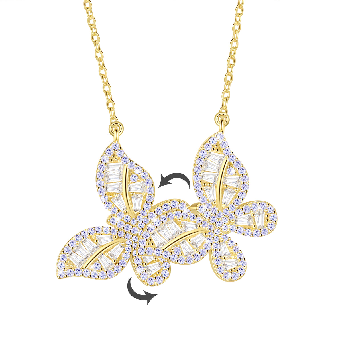 14K Gold over Sterling Silver Butterfly Necklace,Movable Butterflies Birthstone Pendant Necklace Birthday Anniversary Christmas Jewelry Gifts for Women / Wife / Lovers