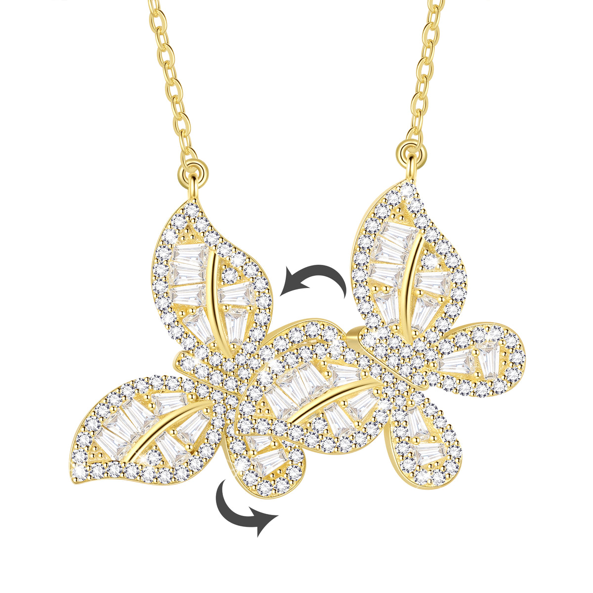 14K Gold over Sterling Silver Butterfly Necklace,Movable Butterflies Birthstone Pendant Necklace Birthday Anniversary Christmas Jewelry Gifts for Women / Wife / Lovers