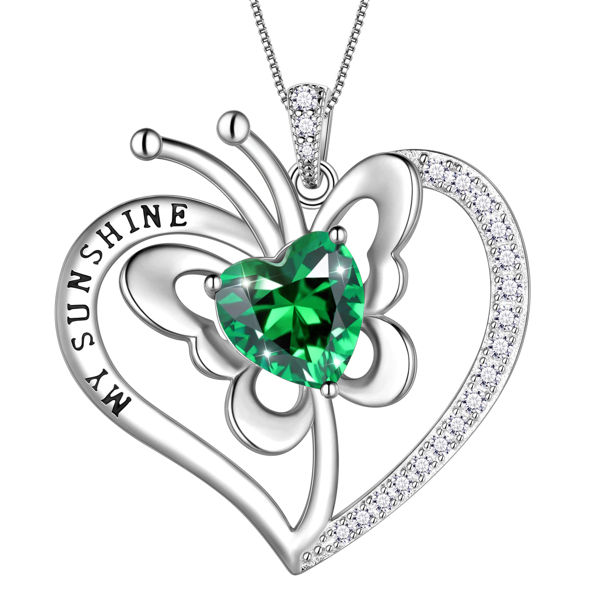 My Sunshine Butterfly Necklace, S925 Sterling Silver Heart Birthstone Birthday Anniversary Christmas Jewelry Gifts for Women / Wife / Lovers